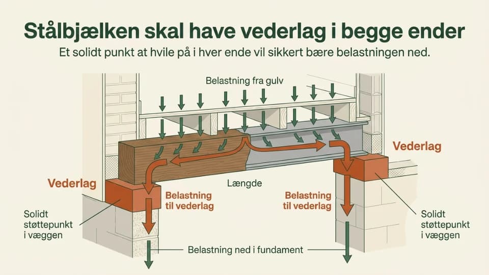 En ny overligger monteret med ordentligt vederlag i begge ender.